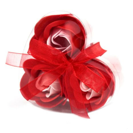 Set of 3 Soap Flower Heart Box - Red Roses