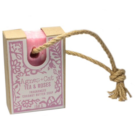 tea & roses vegan soap on a rope